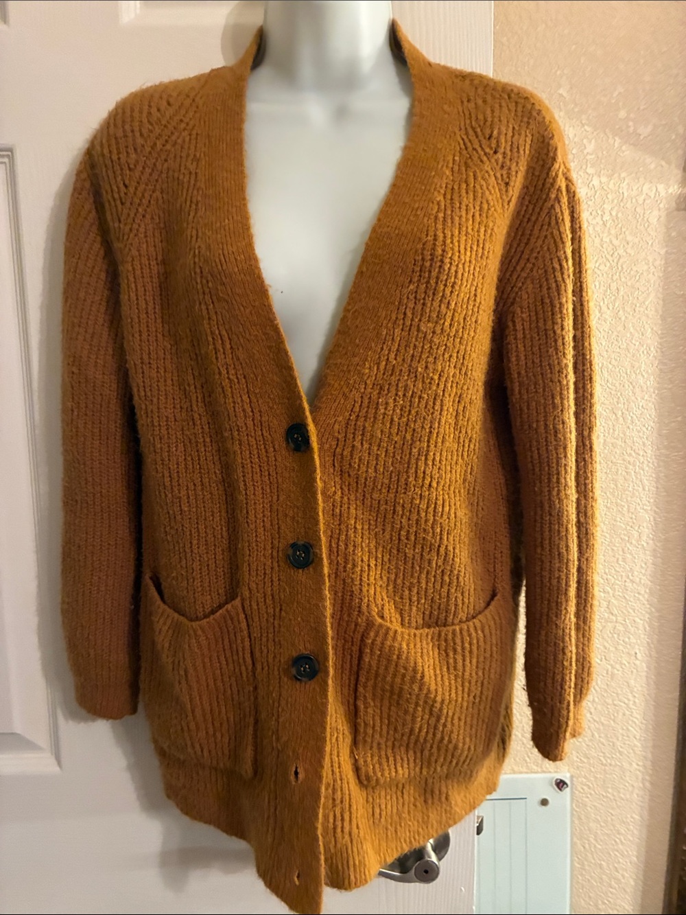 Forever 21 Mustard/Gold  Ribbed Button Cardigan